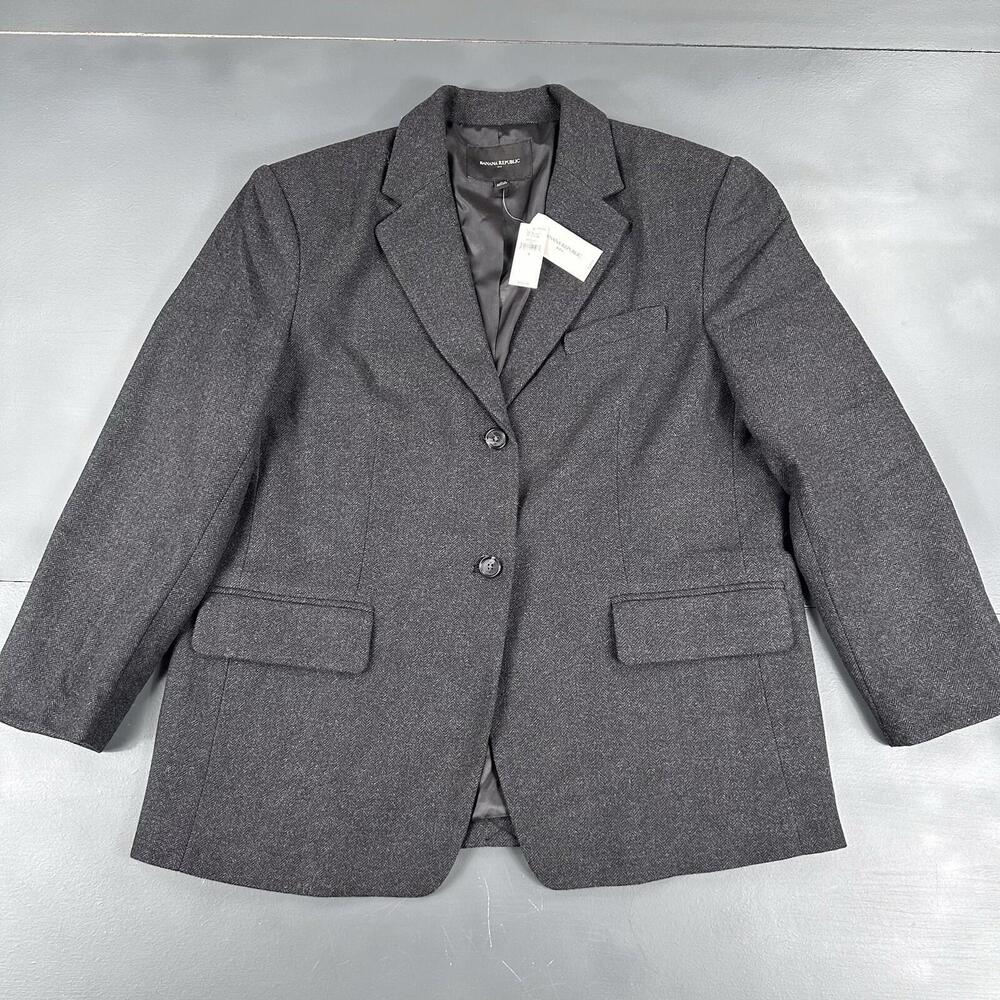 Banana Republic Blazer Womens XL Charcoal Herringbone Wool Blend Dress NWT